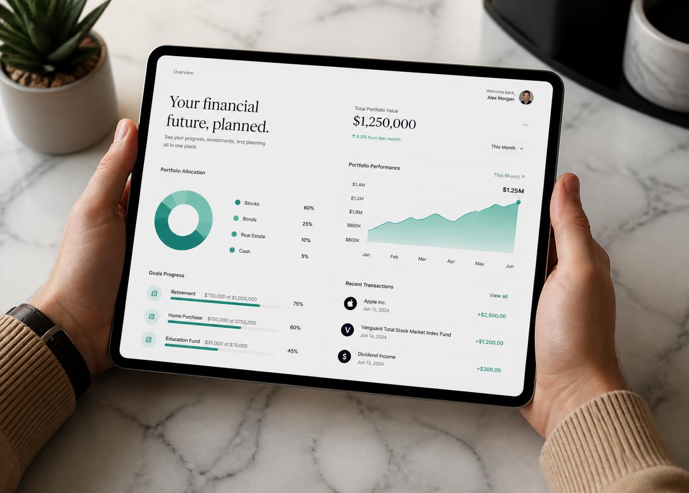 Tablet mostrando un panel educativo de planificación financiera